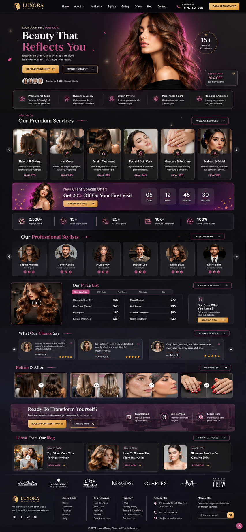 Luxury Beauty Salon Website Design | Modern Salon & Spa UI